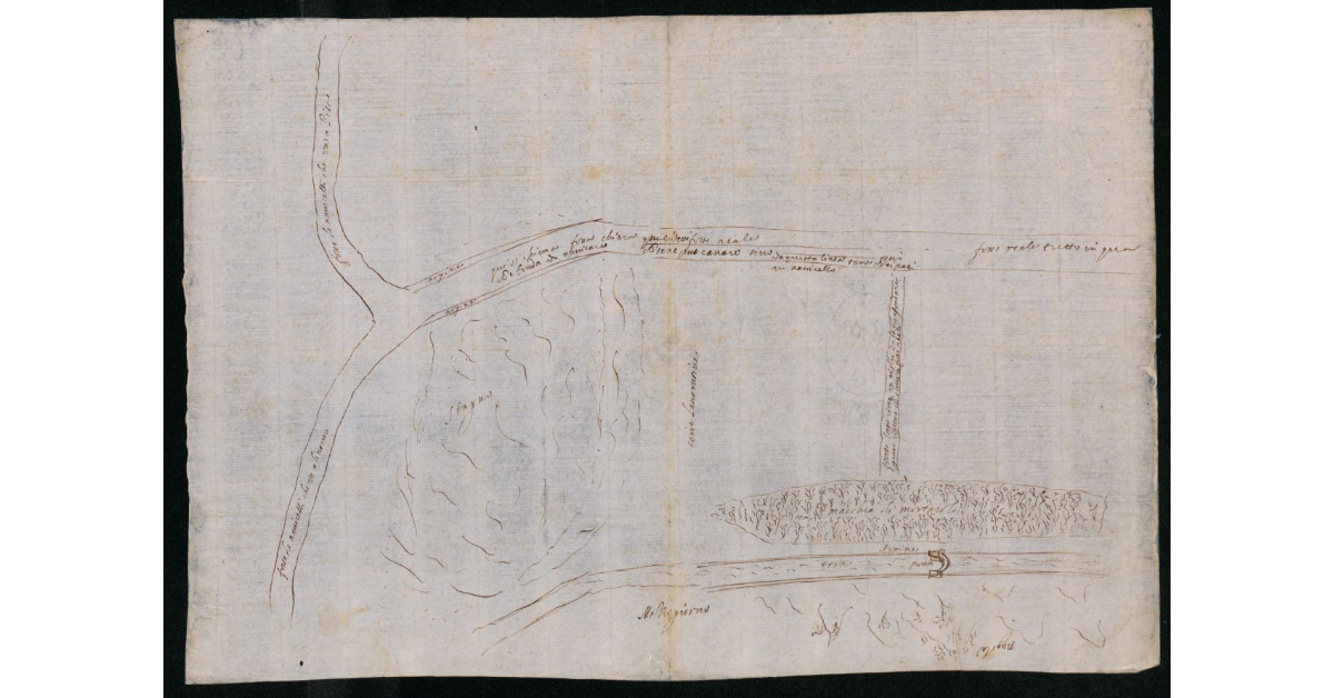 [Pianta della pianura tra Pisa e Livorno con lo Stagno,la Macchia di Mortarolo e i canali]
