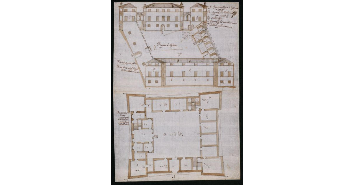 [Prospetto e pianta del Palazzo di Migliarino del Marchese Salviati ancora in costruzione]