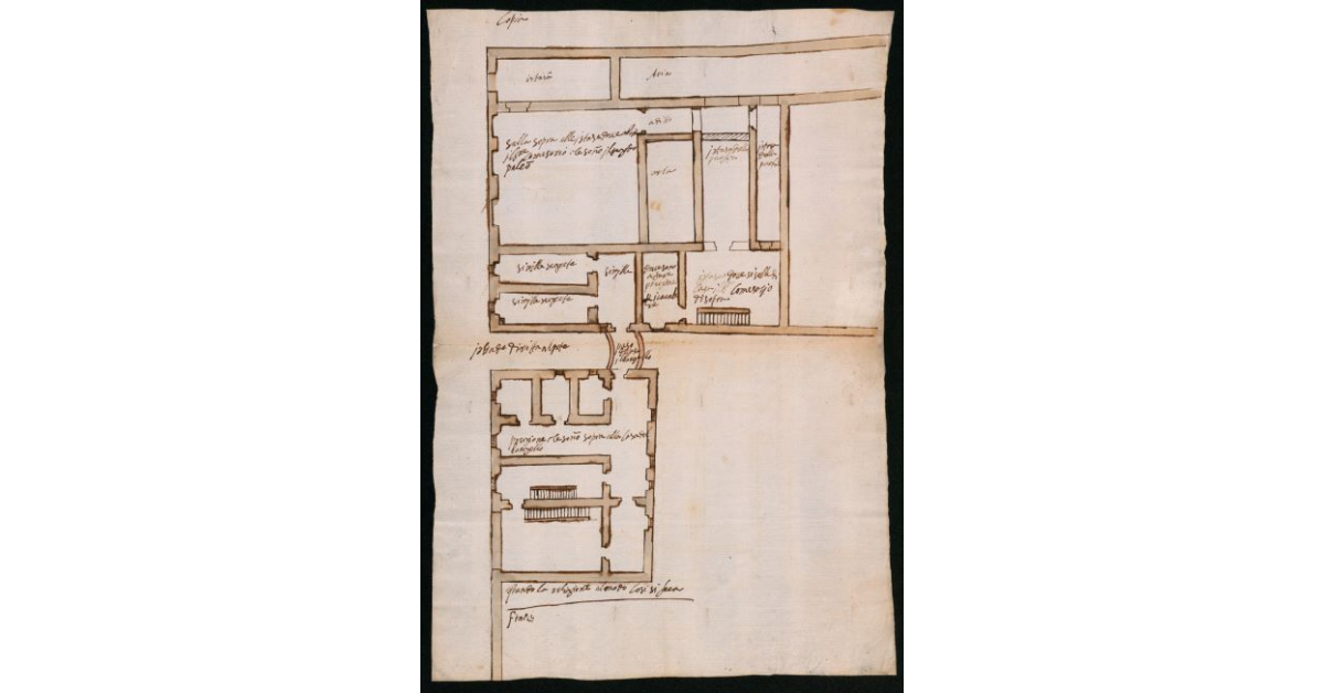 [Pianta del piano superiore delle carceri presso la casa del commissario e la dogana di Pisa]
