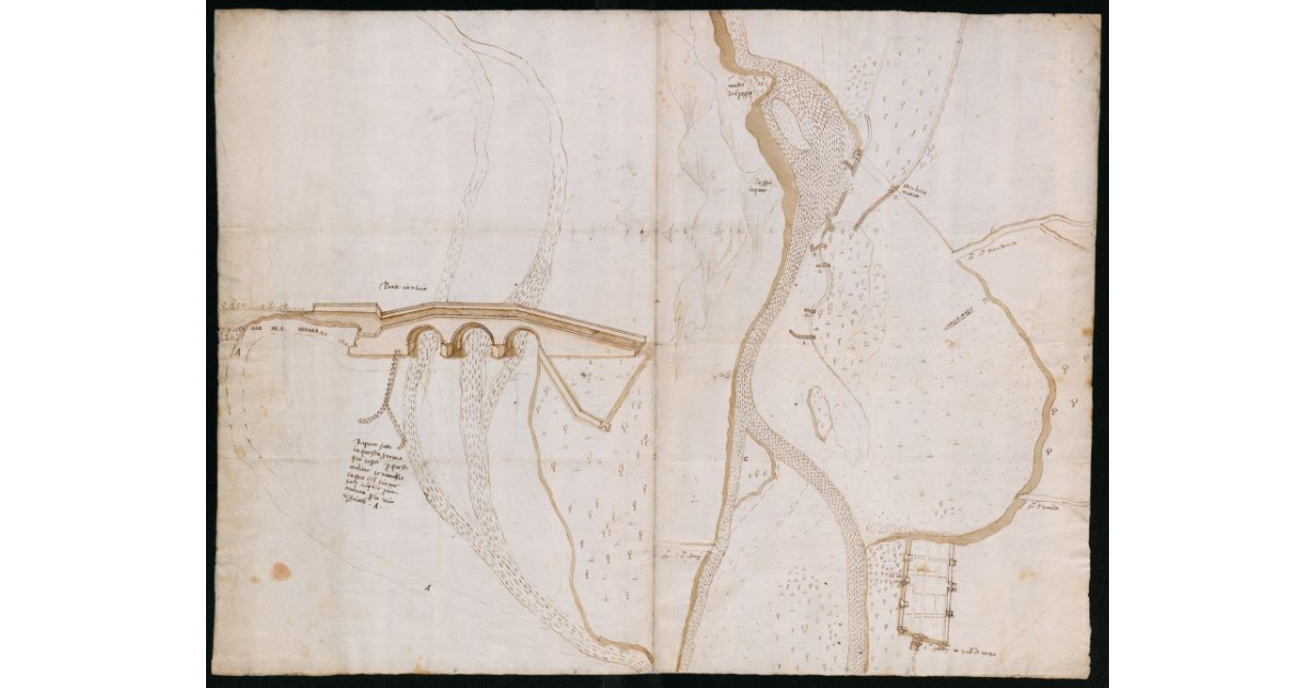 [Pianta di un tratto del fiume Pesa presso il ponte di Cerbaia e di un tratto del fiume Arno presso San Giovanni Valdarno]