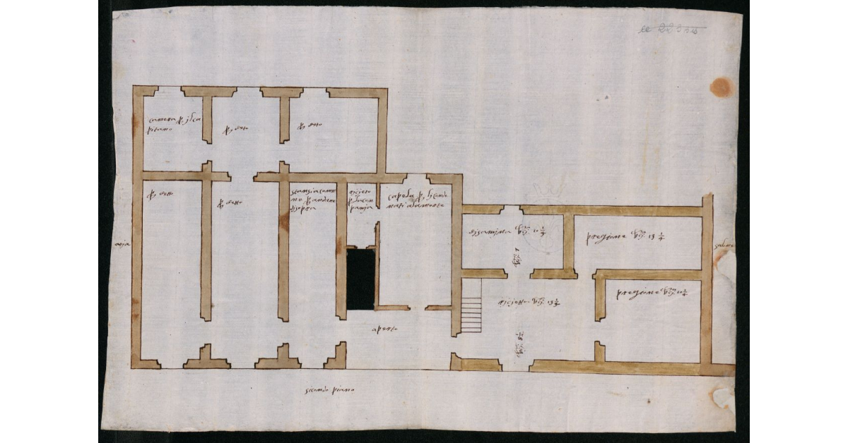 [Pianta del piano a tetto di un edificio dei Cavalieri di Santo Stefano a Pisa adibito a residenza del capitano, contiguo alla dogana]