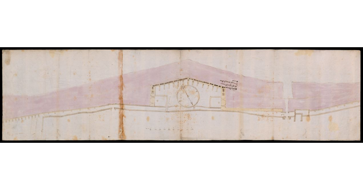 [Pianta di un tratto delle mura di Sansepolcro con la piattaforma e la Porta del Ponte]