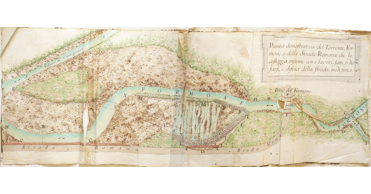 Pianta dimostrativa del Torrente Formone, e della Strada Romana, che lo costeggia, insieme con i lavori fatti, o da farsi, a difesa della Strada medesima
