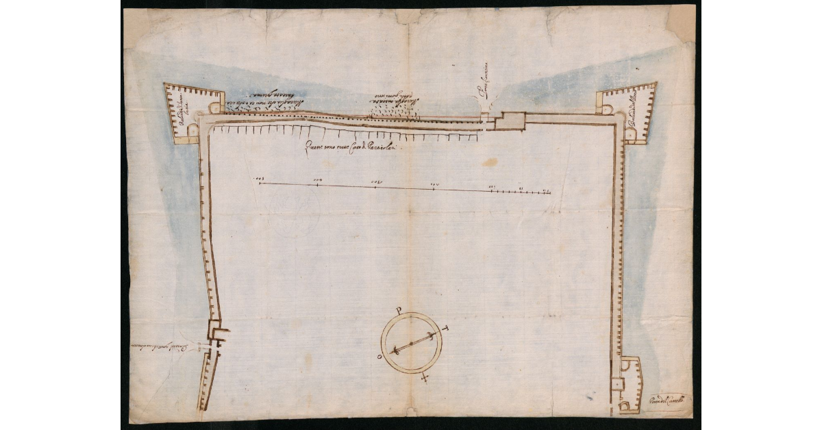 [Pianta di una parte del circuito murario di Sansepolcro con i baluardi del Riccio e di Santa Lucia e con la porta Fiorentina]