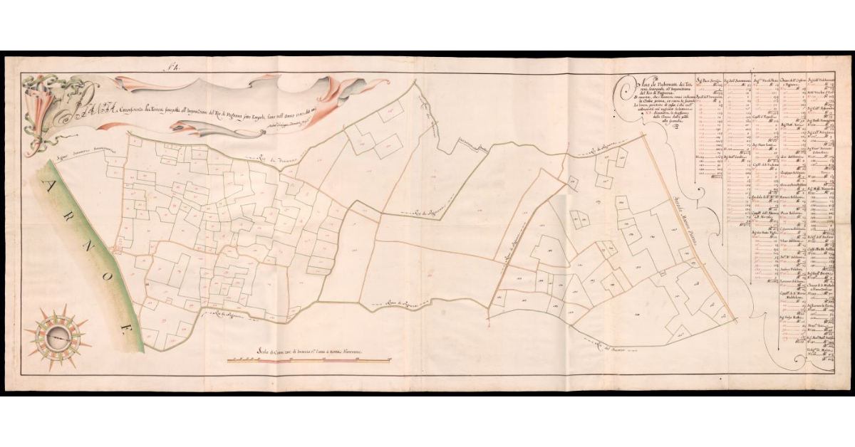 Pianta e circonferenza dei terreni sottoposti all'Imposizione del Rio di Pagnana sotto Empoli