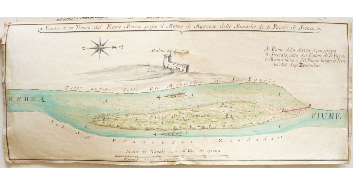 Pianta di un Tronco del Fiume Merza presso il Mulino di Mugnone delle Monache di S. Pavolo di Siena