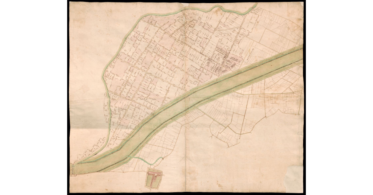 [Pianta incompleta di una tratto del fiume Arno alla confluenza del Bisenzio al Ponte a Signa]