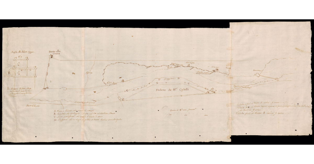 [Pianta di un tratto del fiume Arno tra Porta alla Croce e Porta S. Niccolò fino a Rovezzano a Firenze]