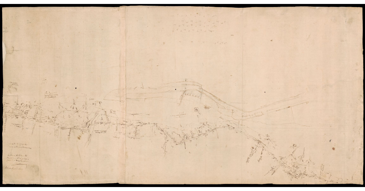 [Sbozzo di pianta di un tratto del fiume Arno allo sbocco del torrente Mensola]