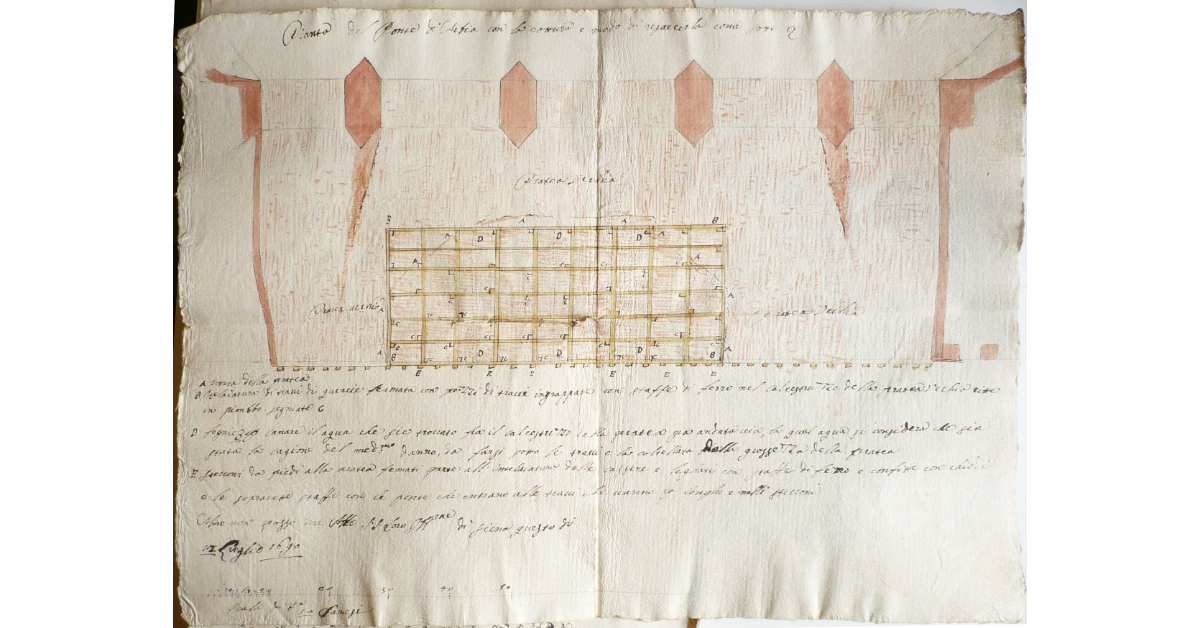 Pianta del Ponte d'Arbia con la rottura e modo di resarcirla come sotto