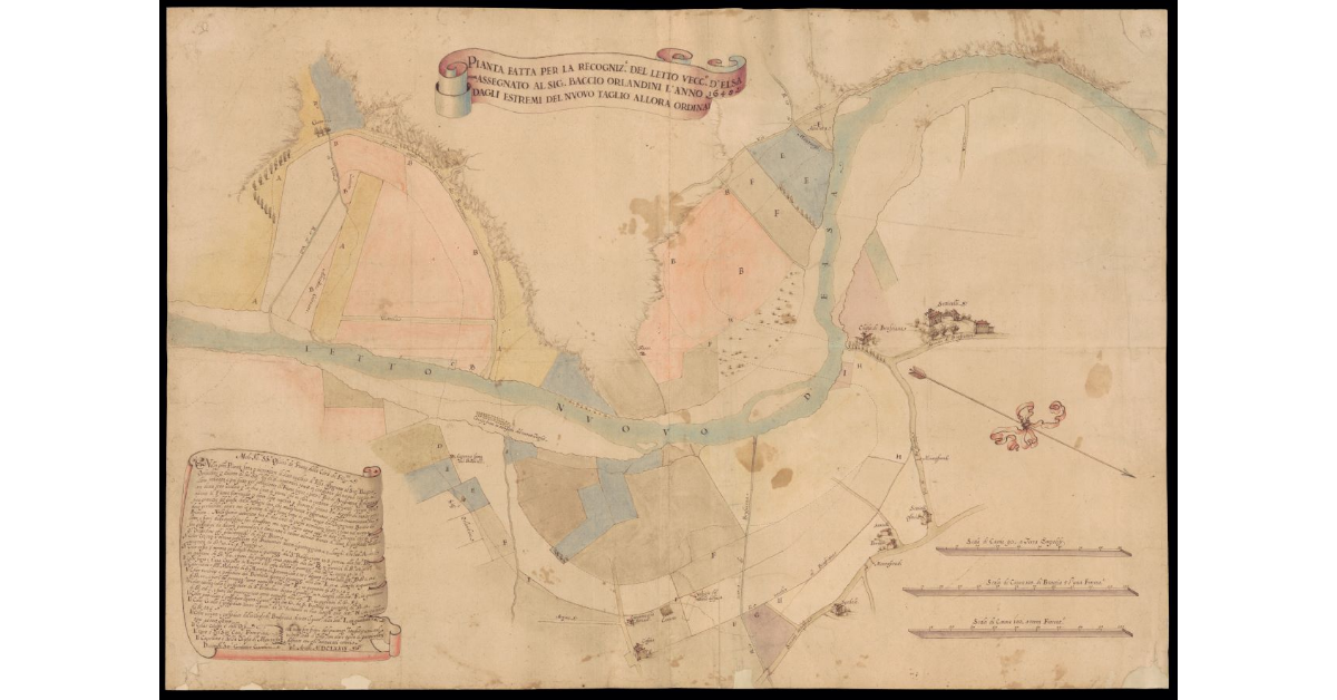 Pianta fatta per la recognizione del letto del vecchio d'Elsa assegnato al Sig. Baccio Orlandini l'anno 1648 dagli estremi del nuovo taglio allora ordinato