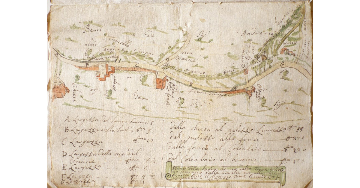 Pianta della strada che va dalla Torre [a Castello] a Siena comincia dalla via che va alla chiesa finisce sotto il bottino