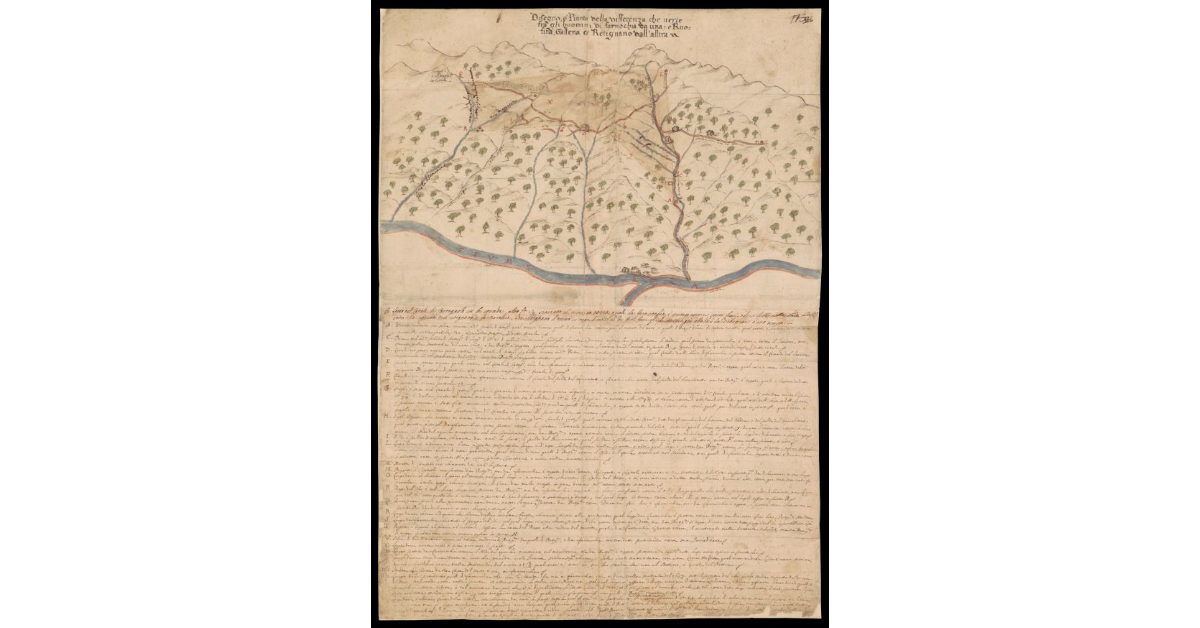 Disegno e pianta della differenza che verte fra gli huomini di Farnocchia da una, e Ruosina, Gallena e Retignano dall'altra