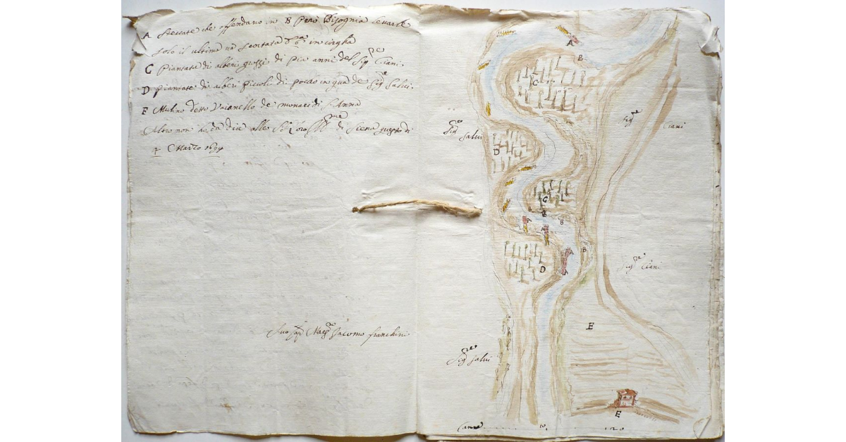 [Steccate sul fiume Tuoma al Podere San Polo in comunità di Pienza]