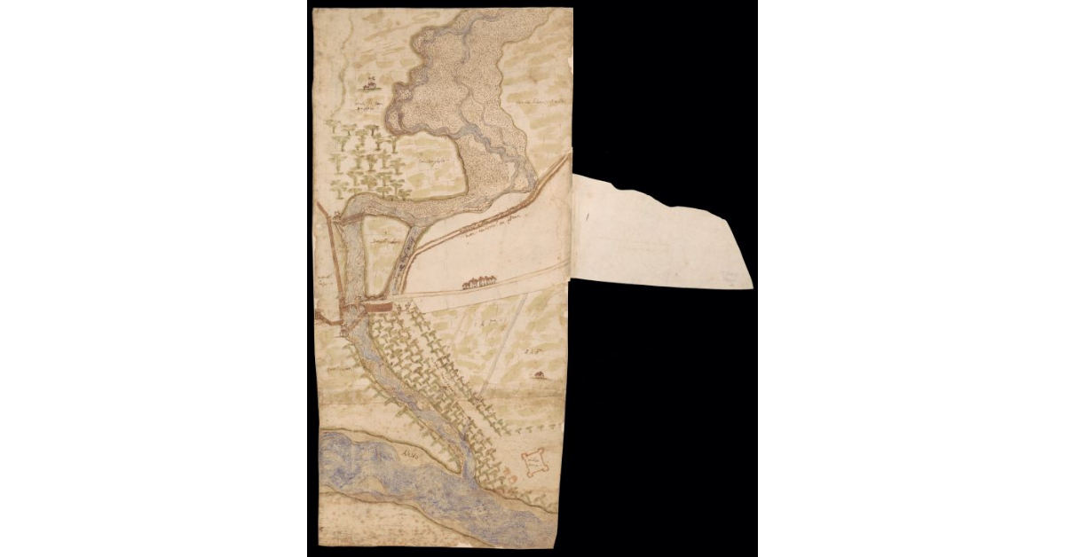 [Pianta di un tratto della Pesa alla confluenza con l'Arno presso Montelupo]