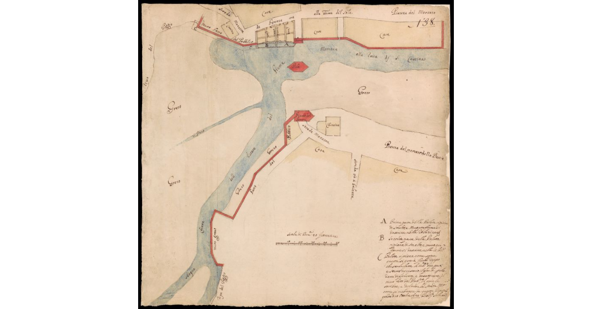 [Pianta di un tratto del fiume Montone a Rocca San Casciano nella Romagna Toscana]