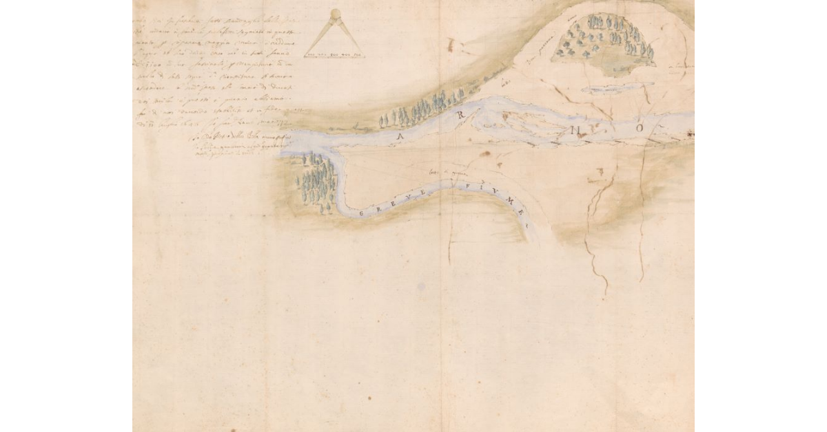 [Disegno di un tratto del fiume Arno alla confluenza con il fiume Greve]