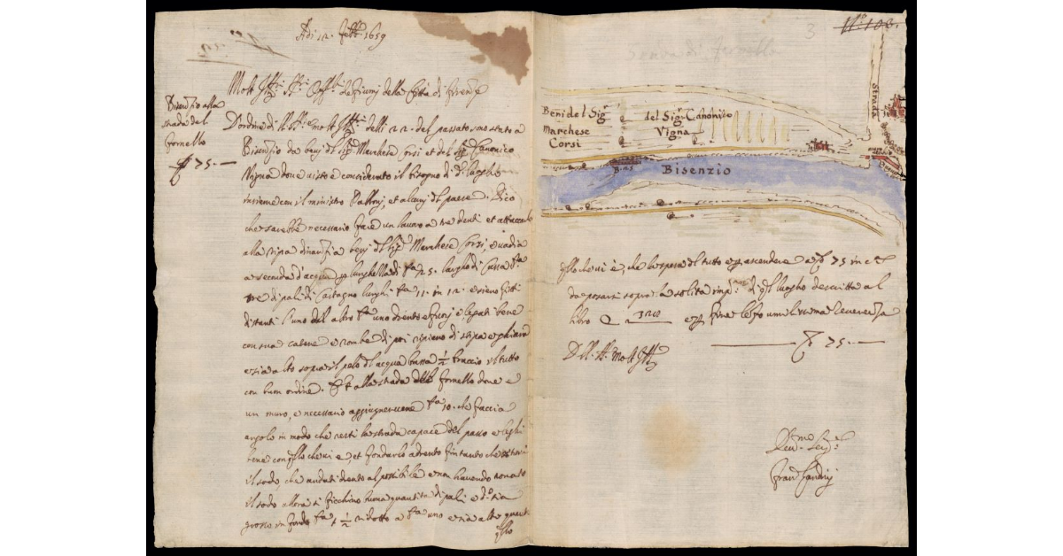 [Disegno di un tratto del fiume Bisenzio alla via del Fornello]