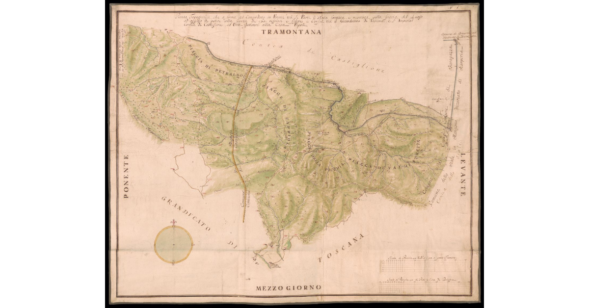[Pianta topografica per] regolare e fissare i confini tra il Granducato di Toscana e l'Imperial Contea di Castiglione ed Uniti, spettante alla Casa Pepoli