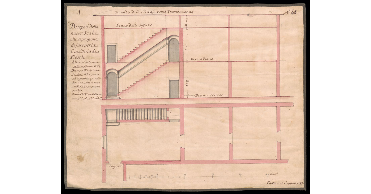 Disegno della nuova scala che si propone di fare per la Cancelleria di Fiesole