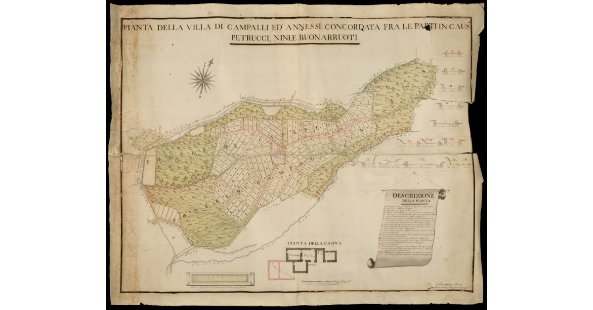 Pianta della Villa di Campalli ed annessi concordata fra le parti in causa Petrucci, Nini e Buonarruoti