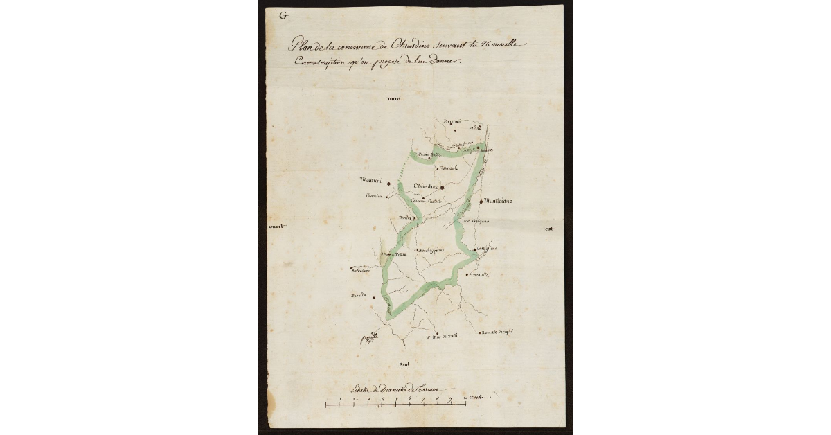 Plan figuré de la Commune de Chiusdino suivant la nouvelle circonscription qu'on propose de lui donner