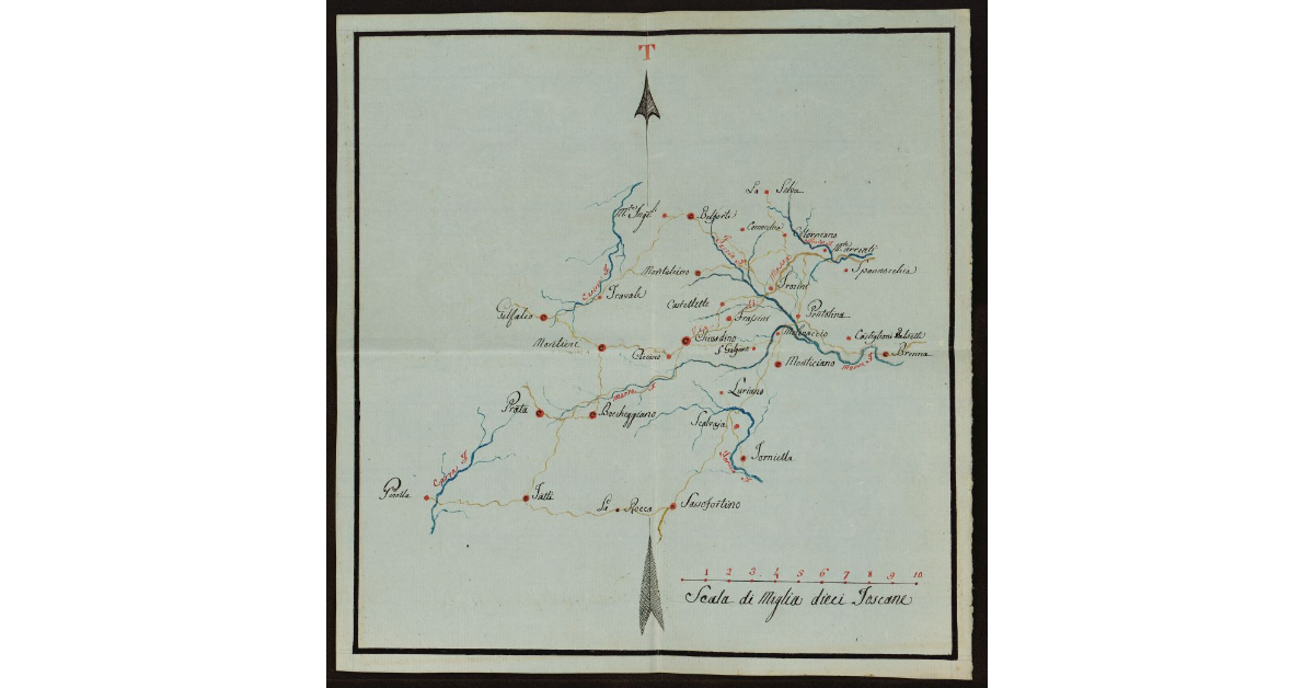 [Pianta del territorio da Prata e Montieri fino a Roccastrada, Belforte e Monticiano]