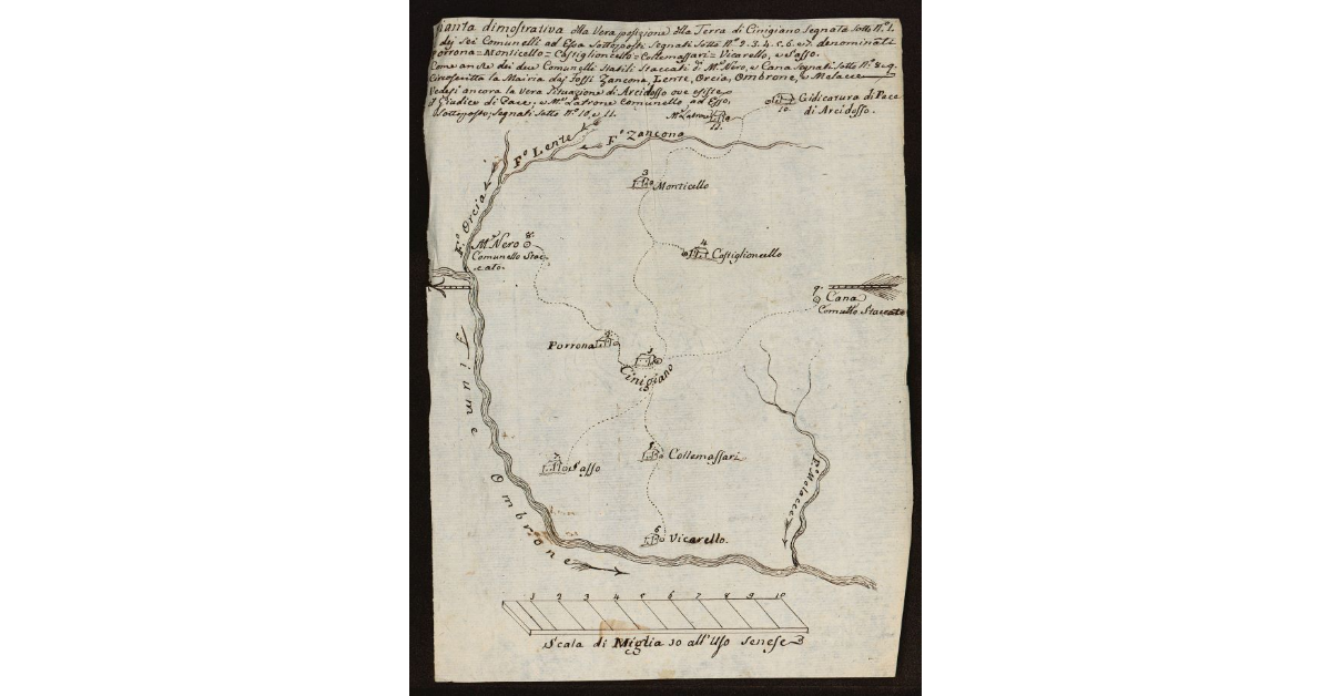 Pianta dimostrativa della vera posizione della Terra di Cinigiano [...] e dei suoi comunelli ad esso sottoposti