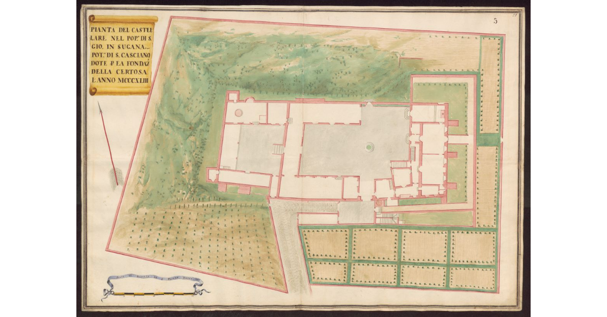 Pianta del Castellare nel Pop. di S. Gio. in Sugana Potesteria di S. Casciano dote per la fondazione della Certosa l'anno MCCCXLIII