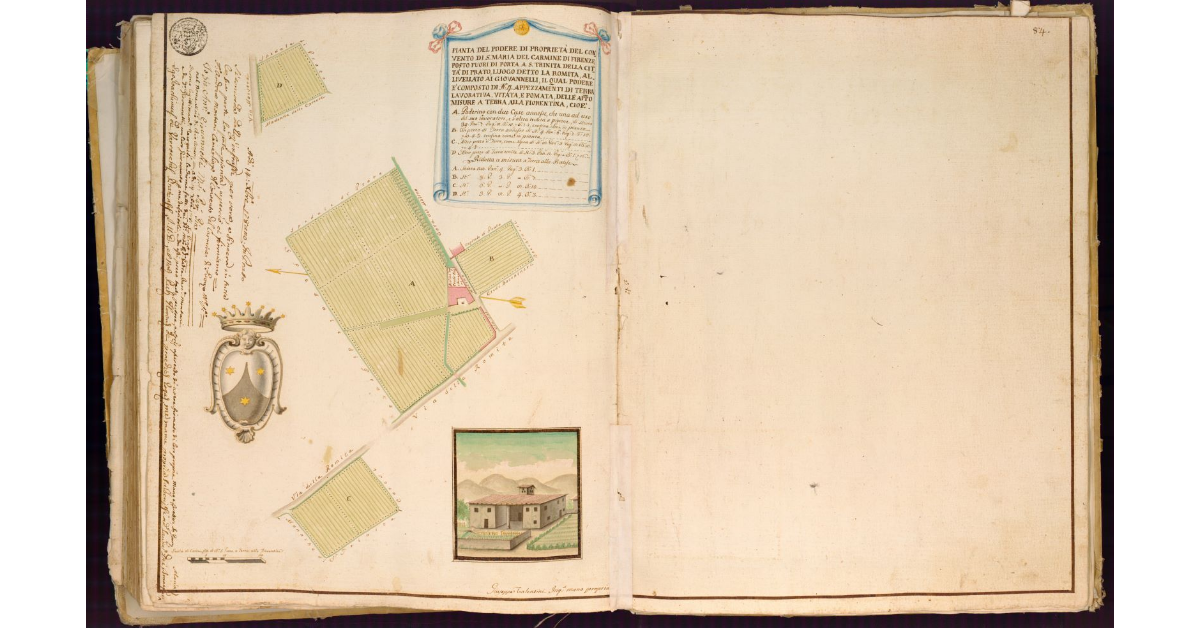 Pianta del Podere di S. Maria del Carmine di Firenze, posto fuori di Porta a S. Trinita della Città di Prato, luogo detto La Romita