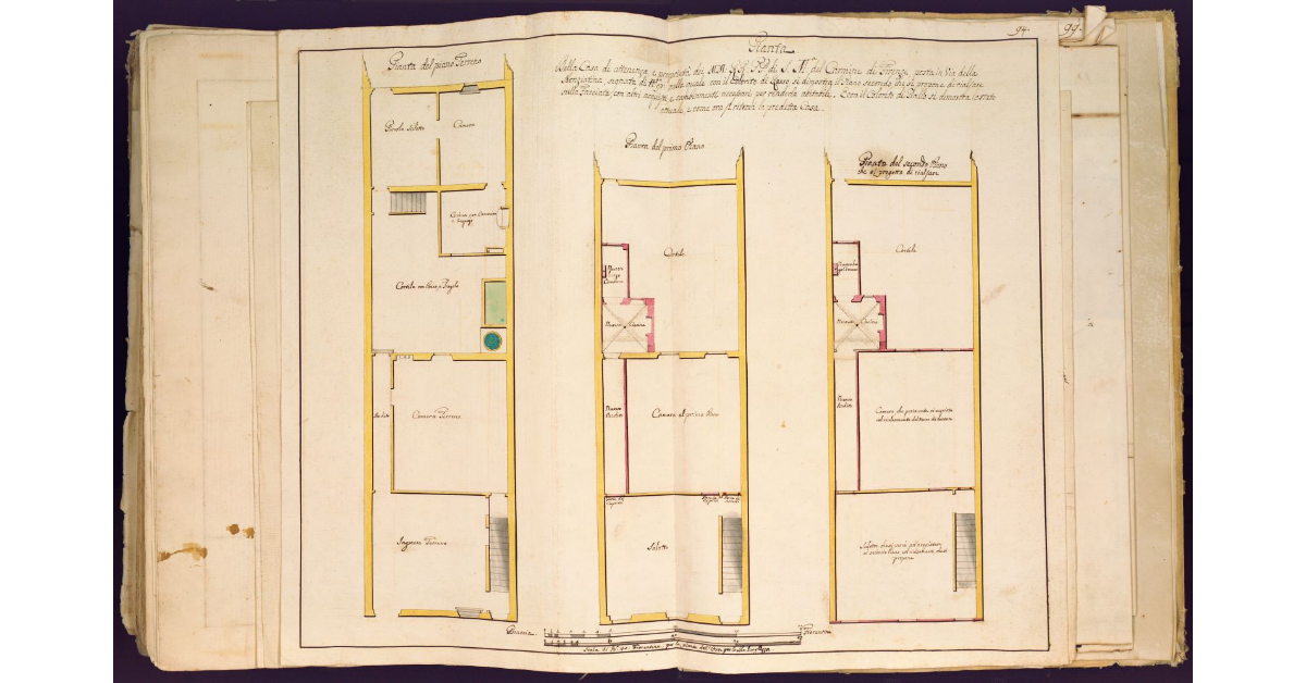 Pianta della casa di attenenza e proprietà dei MM. RR. PP. di S. Maria del Carmine di Firenze, posta in Via della Nonziatina [a Firenze]