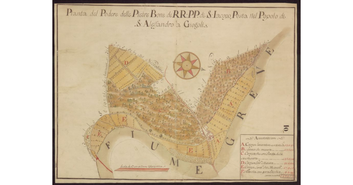 Pianta del Podere delle Pietre Bone de RR. PP. di S. Iacopo, posta nel Popolo di S. Alessandro a Giogoli