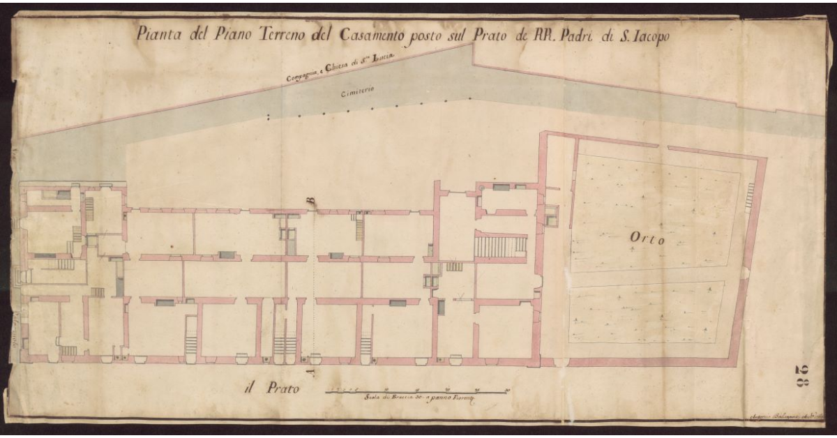 Pianta del piano terreno del casamento posto sul Prato [a Firenze] de RR. Padri di S. Iacopo