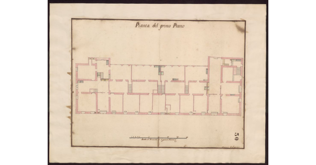 Pianta del primo piano [del casamento posto sul Prato a Firenze de RR. Padri di S. Iacopo]