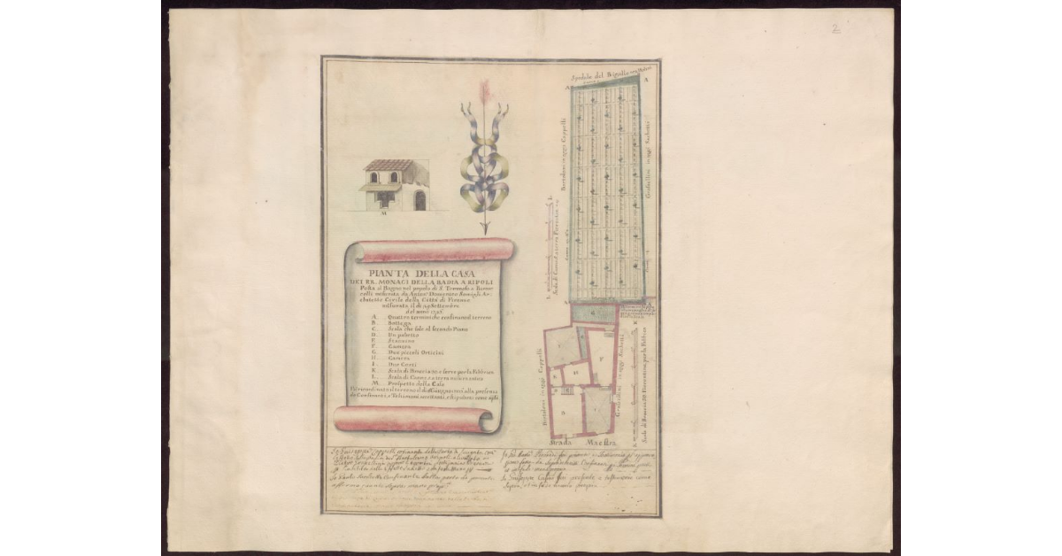 Pianta della casa dei RR. Monaci della Badia a Ripoli posta al Bagno nel Popolo di S. Tommaso a Baroncelli