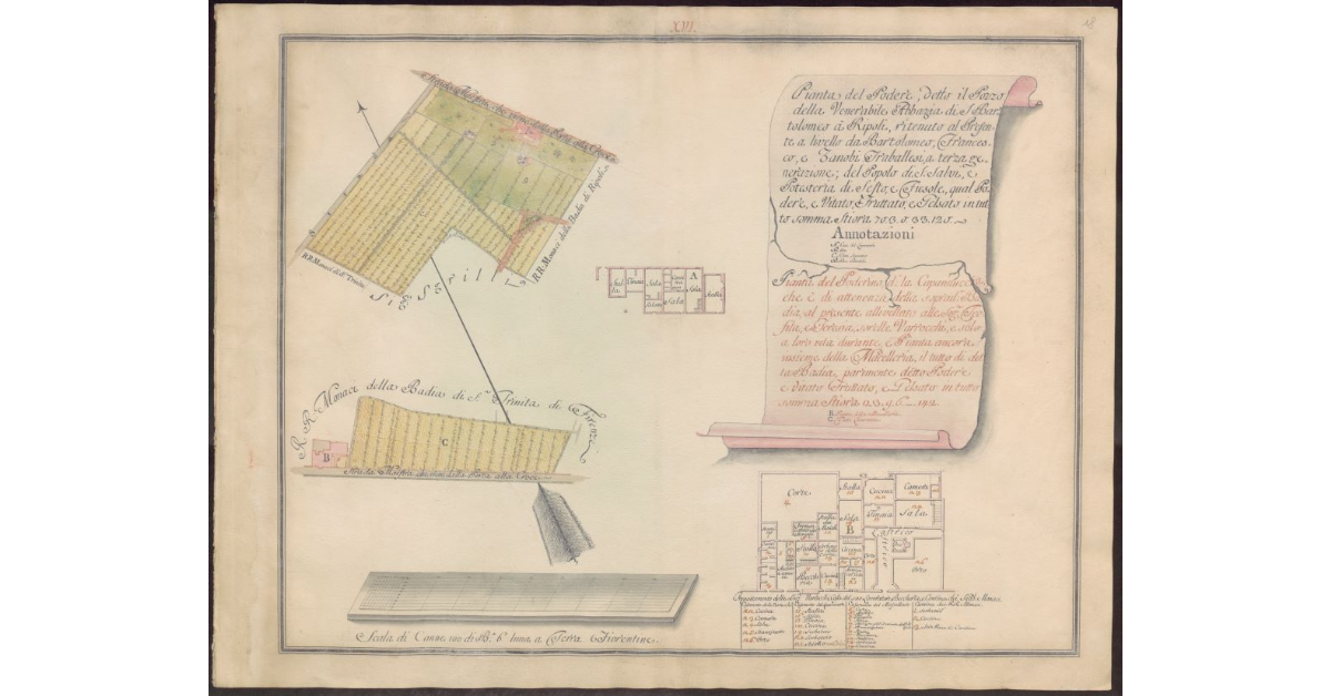 Pianta del Podere detto Il Pozzo [e] Pianta del Poderino detto La Capannuccia [...] della Venerabile Abbazia di S. Bartolomeo a Ripoli