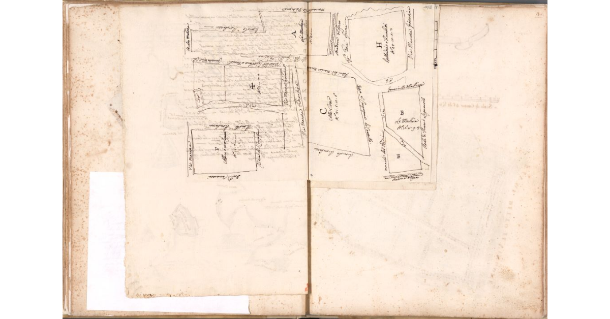 [Disegno a china nera di appezzamenti del Podere di San Cristofano a Novoli]