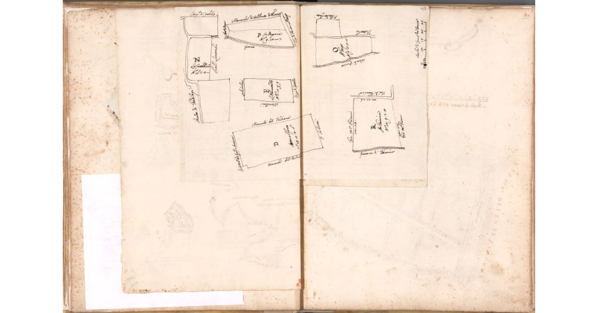 [Disegno a china nera di appezzamenti del Podere di San Cristofano a Novoli]