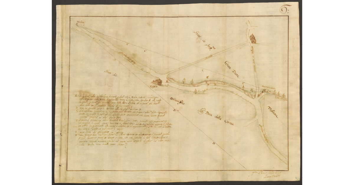 [Pianta dei una porzione di territorio a confine fra il Ducato della Cornia e il Granducato di Toscana]