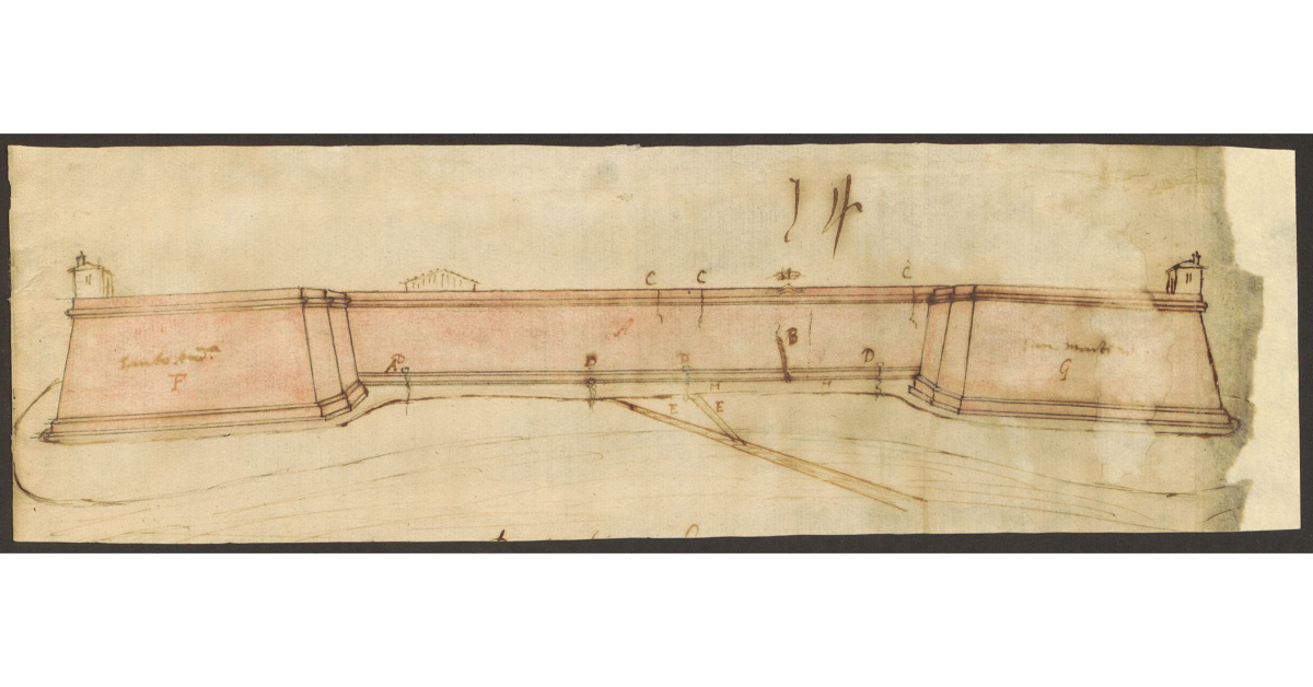 [Veduta di parte delle mura di Terra del Sole fra il bastione S. Andrea e S. Martino]