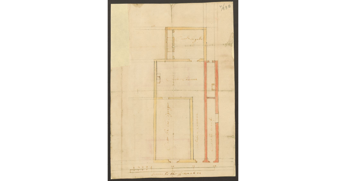 [Pianta di una casa del Bigallo con altre case attigue e spazi comuni]