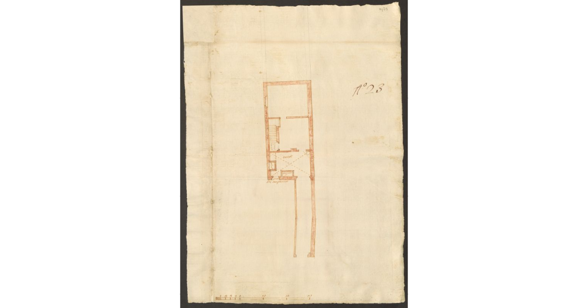 [Pianta della casa concessa a livello al Fontanichi]
Pianta della Casa di S. Jacopo in campo Cortolino. Livellare Filippo Fontanichi