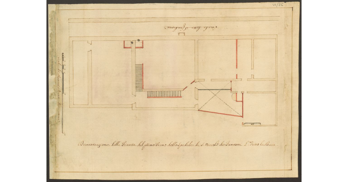 Dimostrazione della Pianta del del primo Piano dello Spedale di S. Niccolò de Fantoni luogo detto la Buca