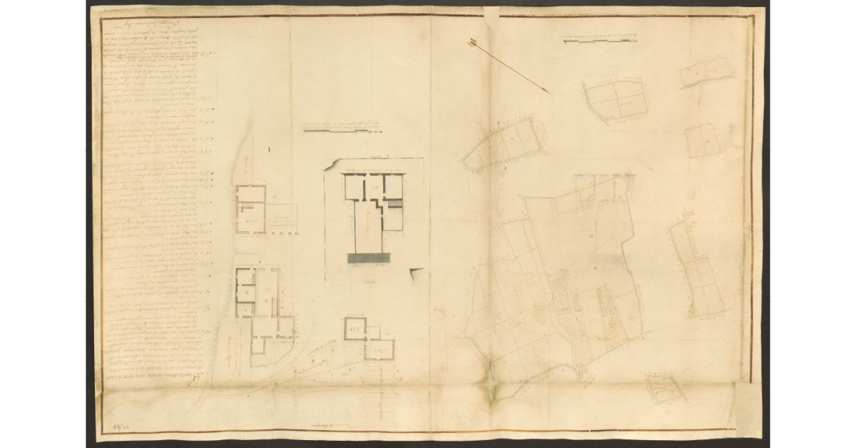 Pianta strumentali delle terre, e case di proprietà dello Spedale di S. Concordio di Barzano, poste in Luogo detto Barzano nel Comune di Montemurlo, e Potesteria di Campi, le quali terre tutte sono vitate, pomate, alborate, e selciate, della misura, che appresso a terra alla Fiorentina