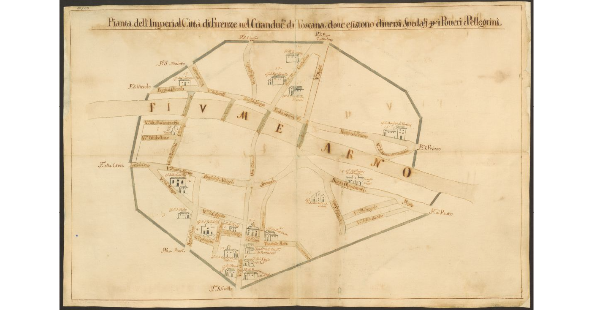 Pianta dell’Imperial Città di Firenze nel Granducato di Toscana, dove esistono diversi Spedali per i Poveri, e Pellegrini