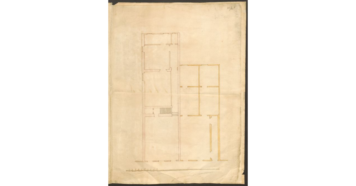 [Pianta del piano superiore di due case attenenti al patrimonio dei Catecumeni con l’idicazione dei lavori che devono essere eseguiti]