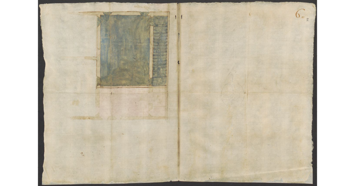 [Pianta di una stanza di una casa non identificata con scale]