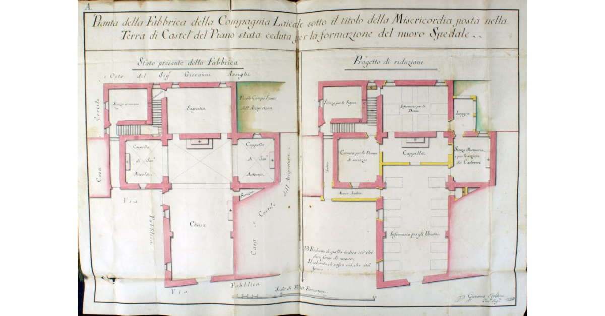 Pianta della Fabbrica della Compagnia Laicale sotto il titolo della Misercordia posta nella Terra di Castel del Piano stata ceduta per la formazione del nuovo Spedale