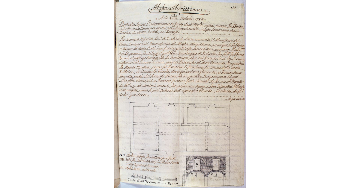 [Pianta e alzato dell'edificio del Convento dei padri francescani di Massa Marittima, destinato a Seminario]