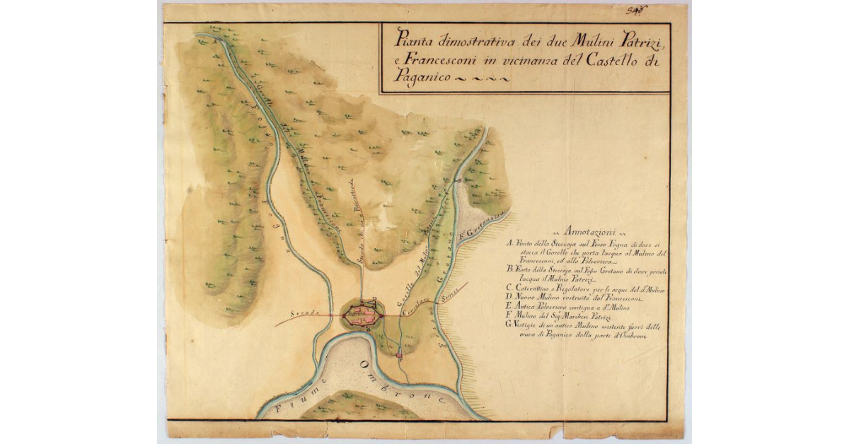 Pianta dimostrativa dei due Mulini Patrizi, e Francesconi in vicinanza del Castello di Paganico